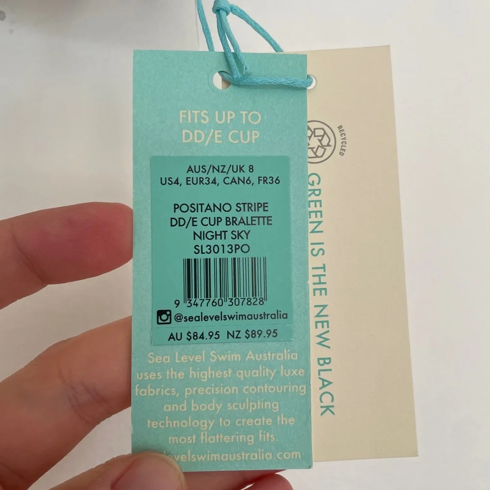 Sea Level Australia Positano Stripe Underwire DD/E Cup Bikini Top Size 4 - Picture 7 of 7